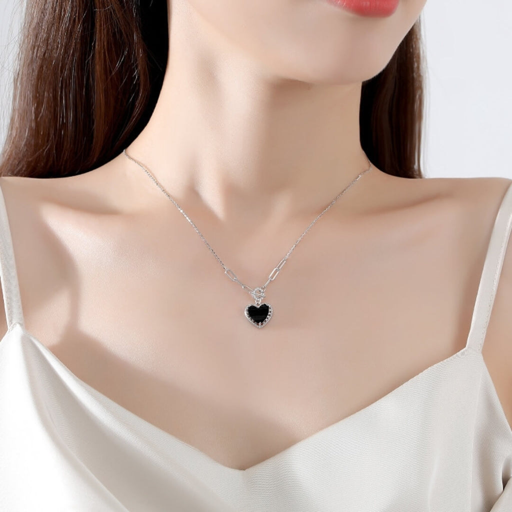 Adeline Black Agate Heart Necklace