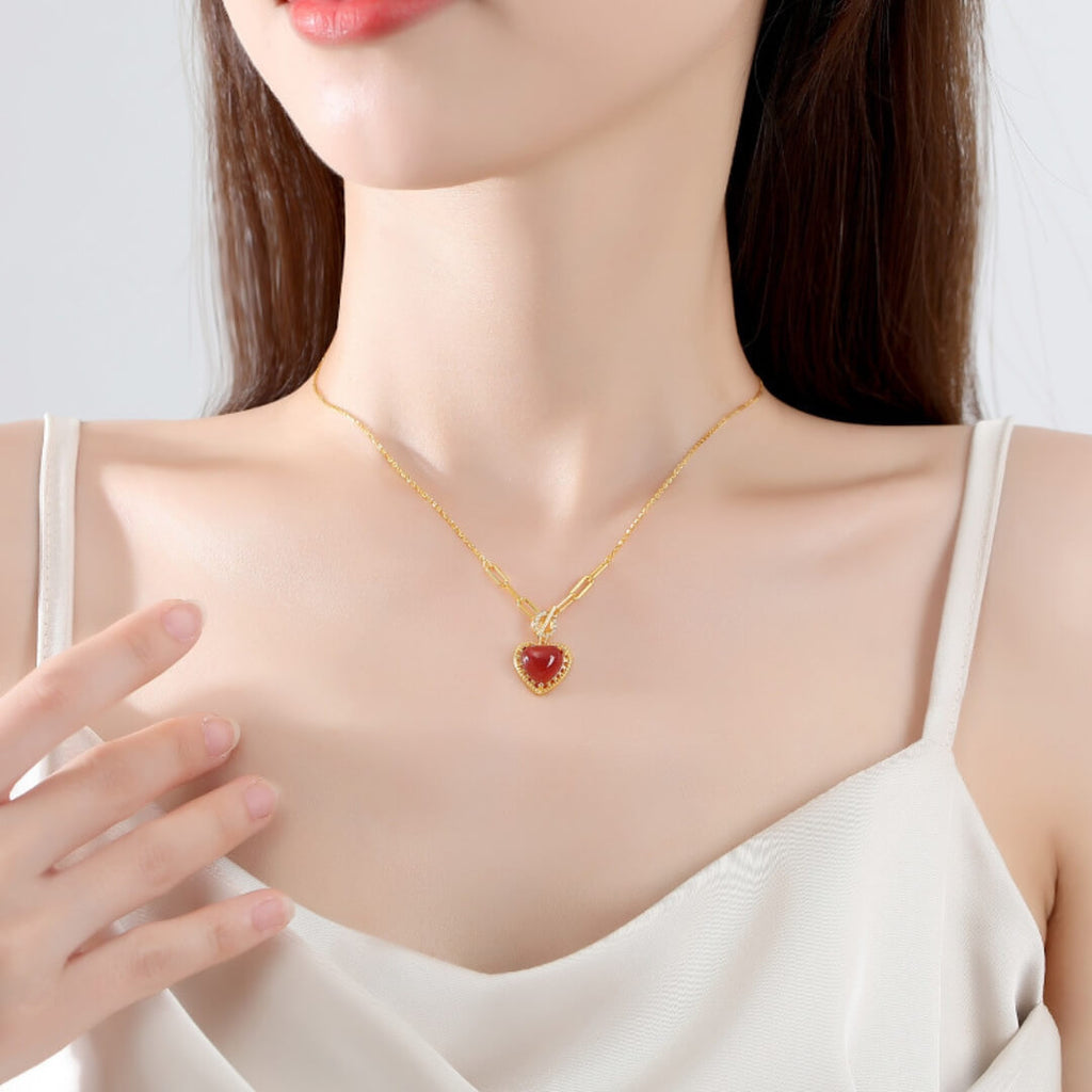 Adeline Red Agate Heart Necklace
