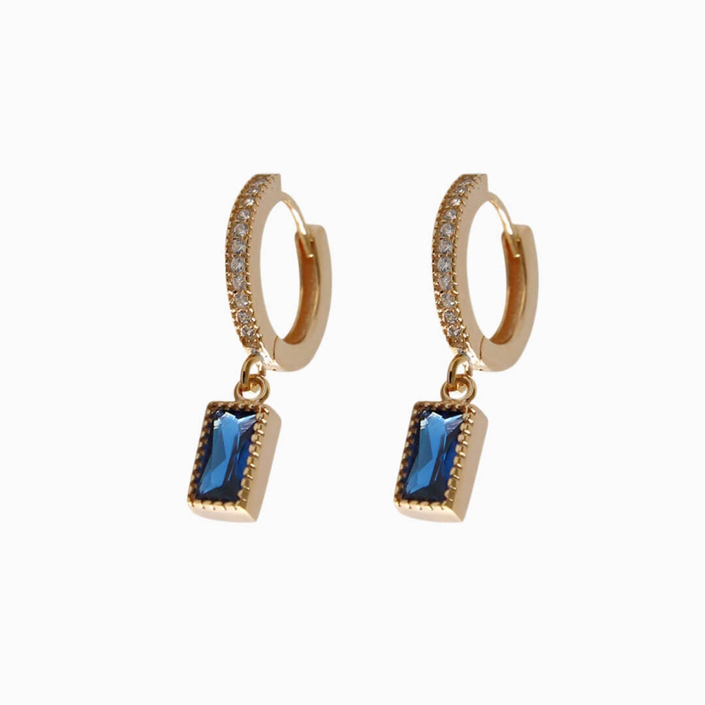 Amber Blue Zircon Hoop Earrings in s925 champagne