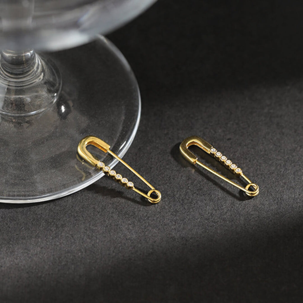 aurora safety pin earrings gold
