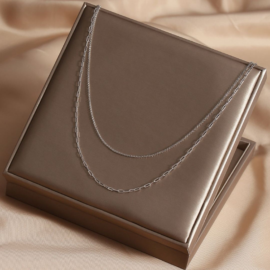 Cassey Layered Chain Necklace in s925 with rhodium plating