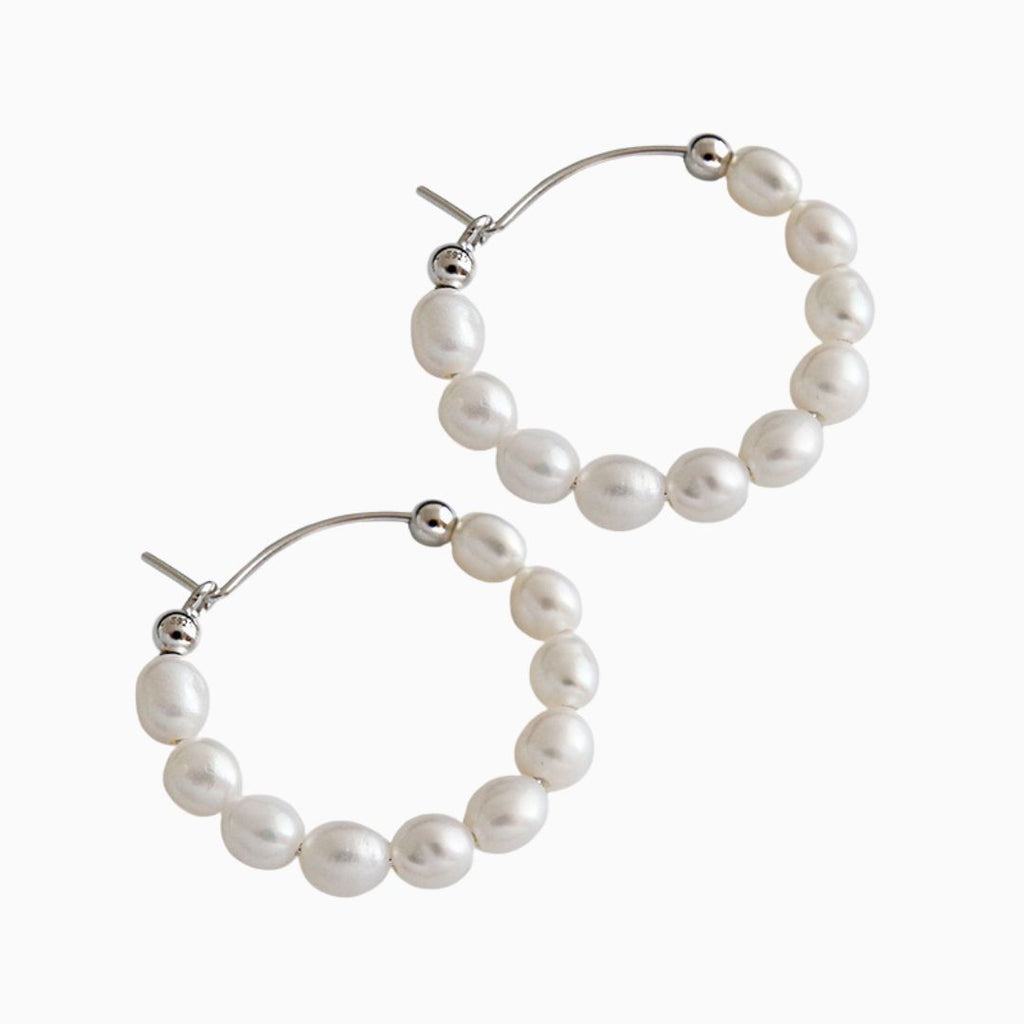 Stainless Steel Hoop Earrings With Rice Cultured Freshwater Pearls – Gold Tone (Z307)