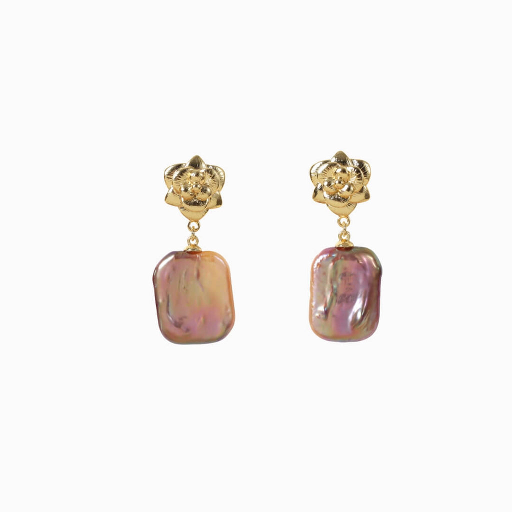 Violet Square Baroque Pearl Earrings